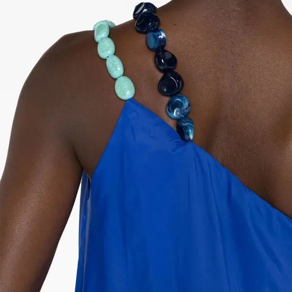 STAUD Mason Dress one shoulder embellished long dress in blue- size XS - Picture 7 of 16